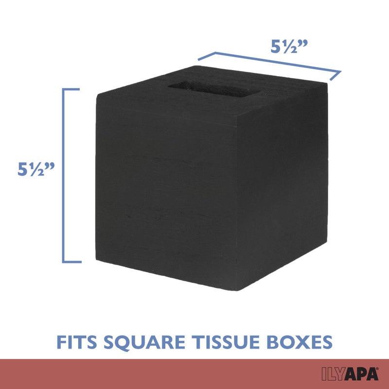 Ilyapa Wood Tissue Box Cover Square - Rustic Farmhouse Black Wooden Tissue Holder - Image 2